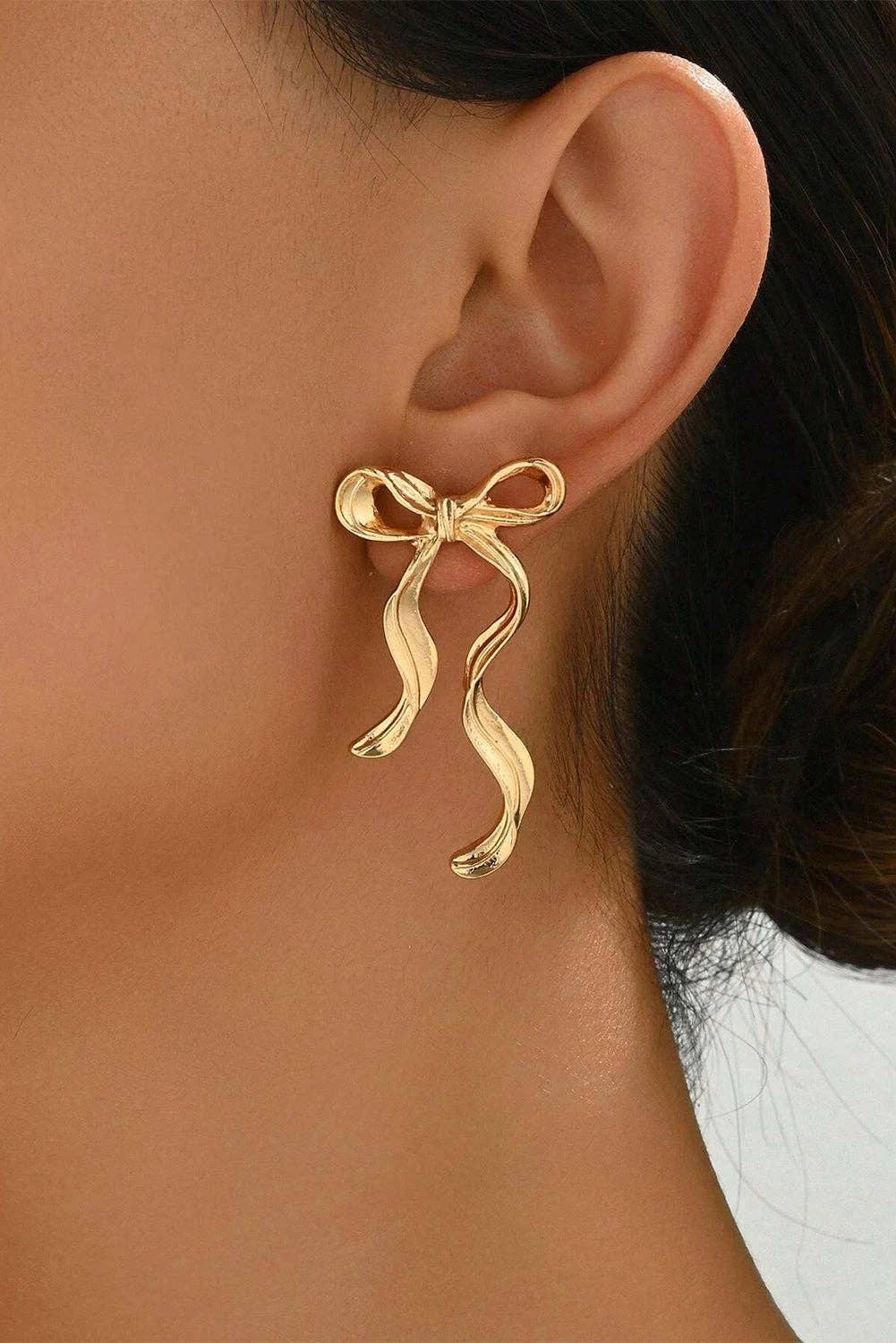 Gold Bow Stud Earrings