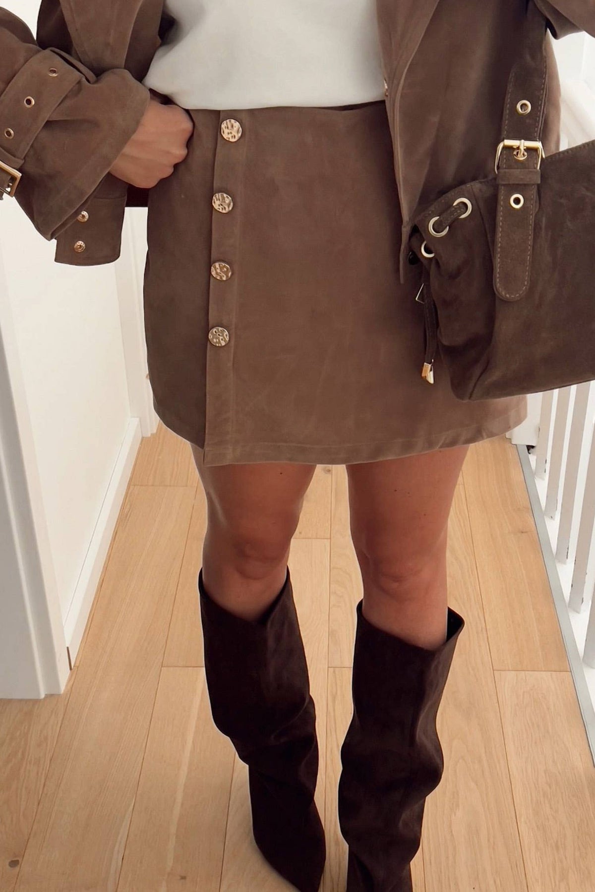 Dark Khaki High-Waisted Casual Layered Skort