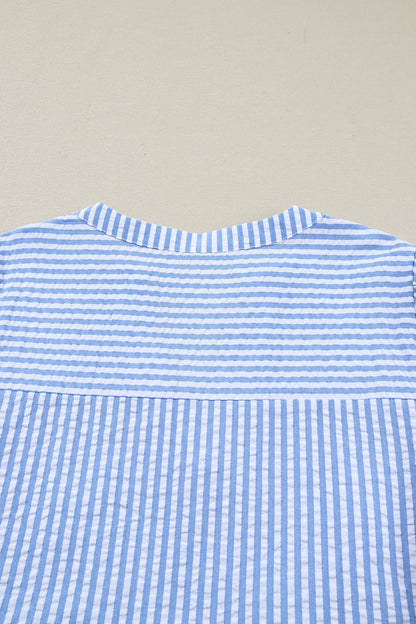 Blue Textured Puff Sleeve Dress