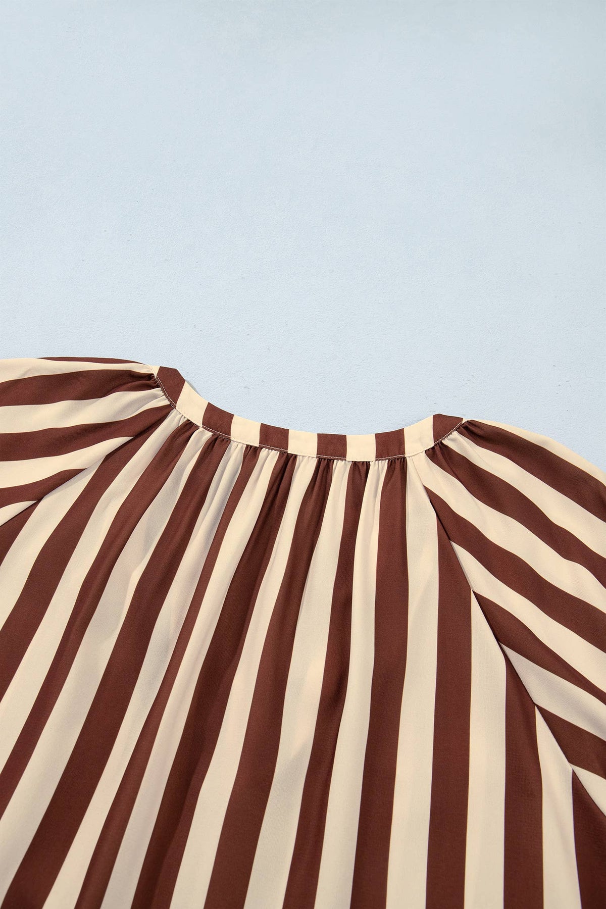 Brown Striped V Neck Half Sleeve Blouse