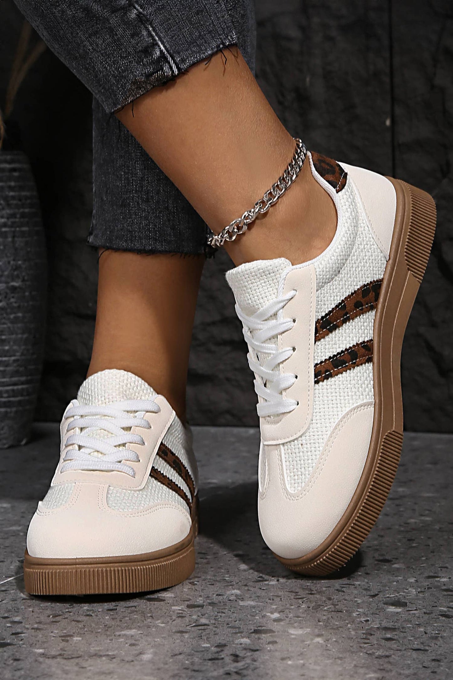 Leopard Patchwork Flat Sneakers