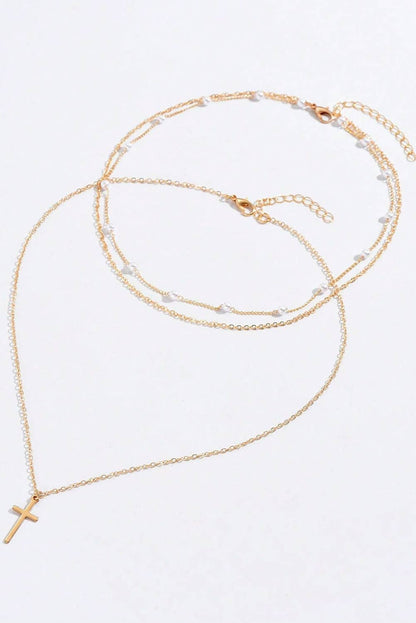 Triple Layer Chain Cross Necklace