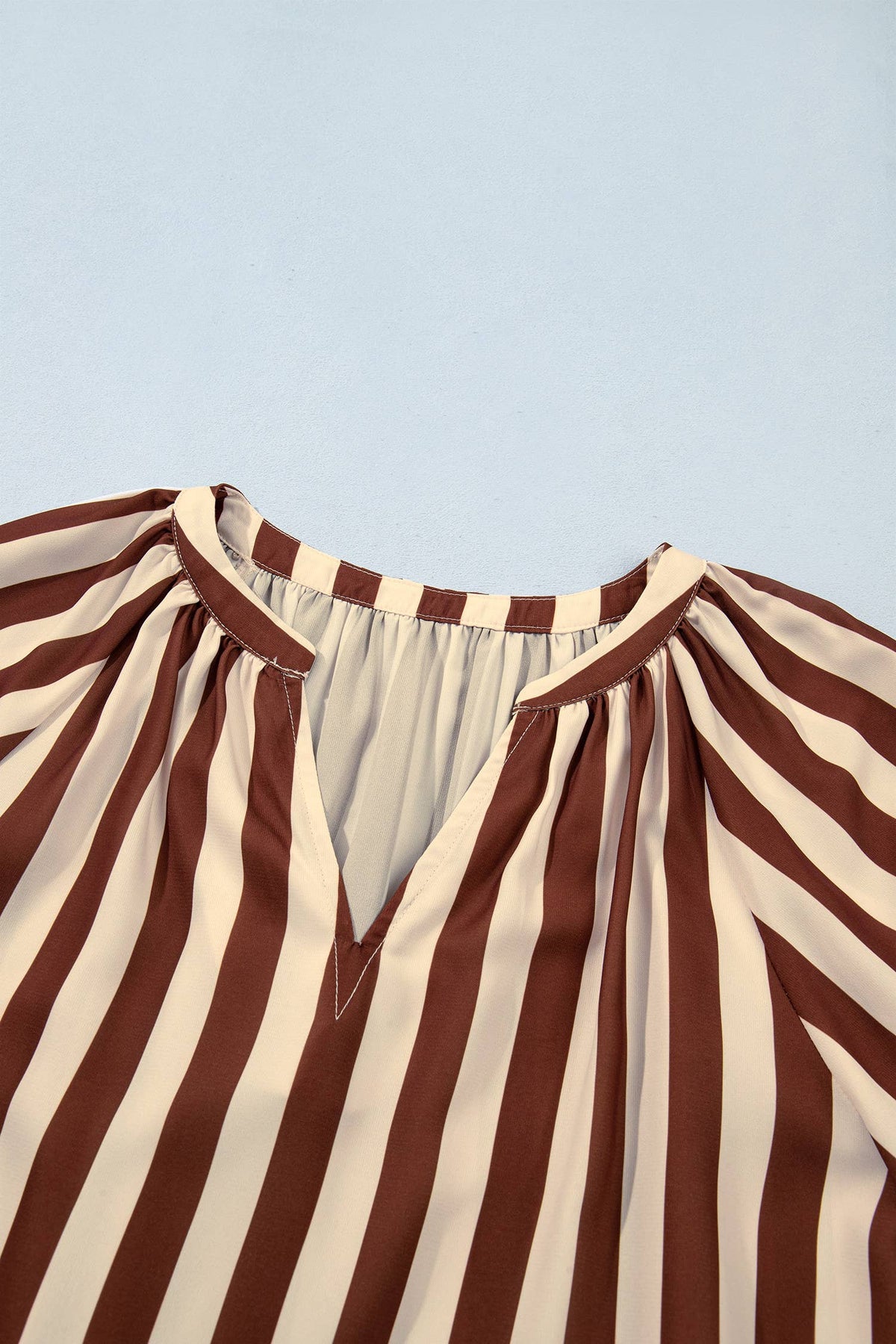 Brown Striped V Neck Half Sleeve Blouse
