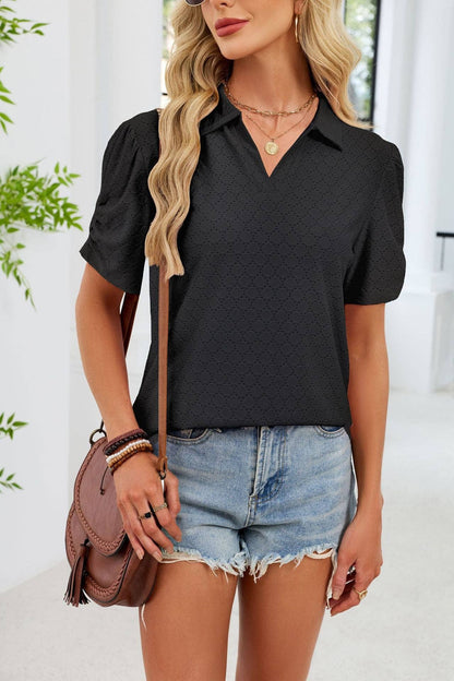 Polo Knit Puff Sleeve Top