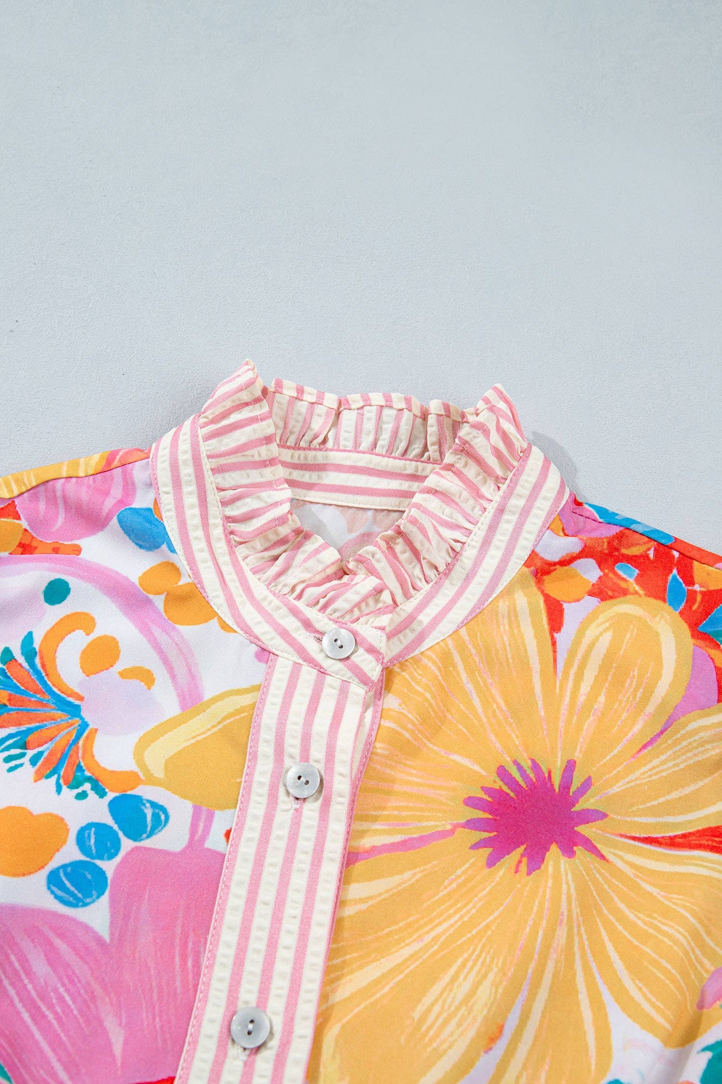 Pink Floral Print Button Down Midi Dress