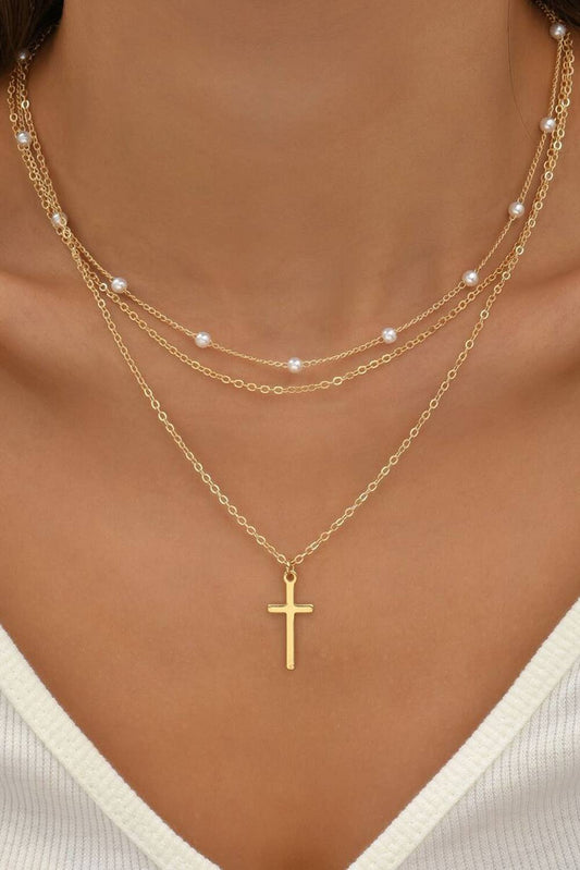 Triple Layer Chain Cross Necklace