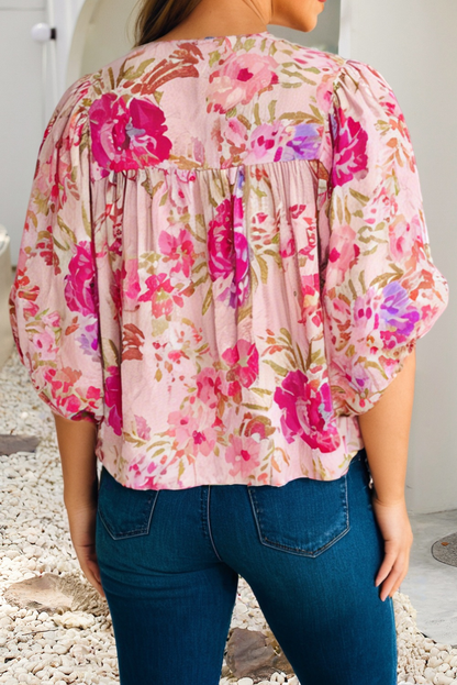 Spring Floral Print Half Sleeve Blouse