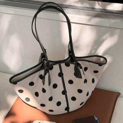 Polka Dot Linen Tote Bag Magnetic Snap Closure