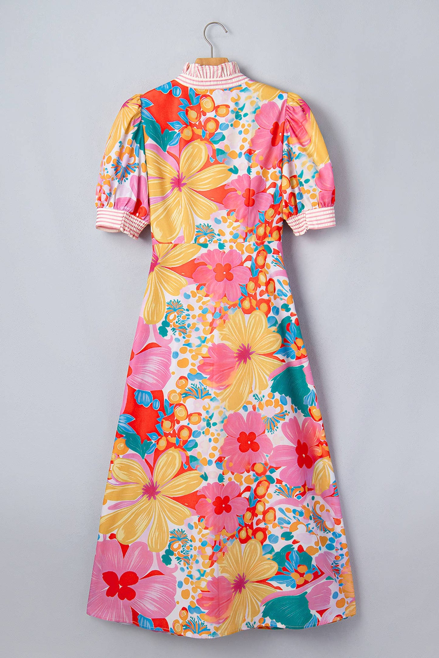 Pink Floral Print Button Down Midi Dress