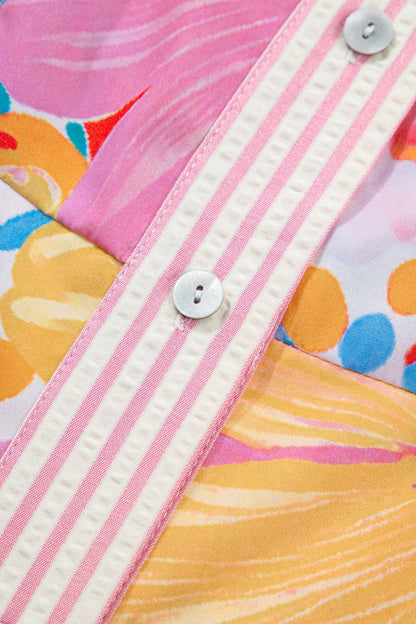 Pink Floral Print Button Down Midi Dress