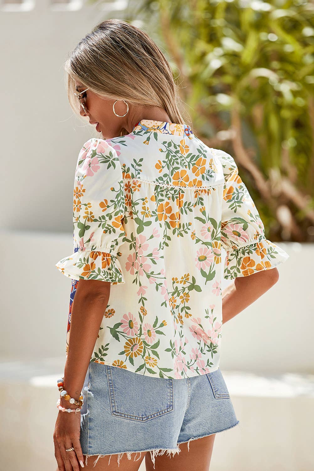 Half Sleeve Boho Floral Blouse