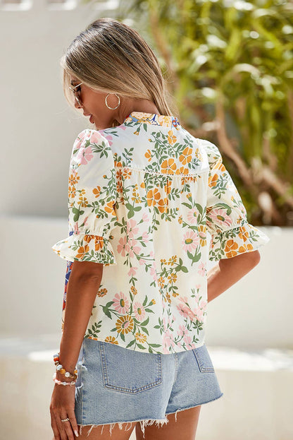 Half Sleeve Boho Floral Blouse