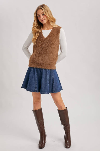 DENIM A-LINE FLARE MINI SKIRT