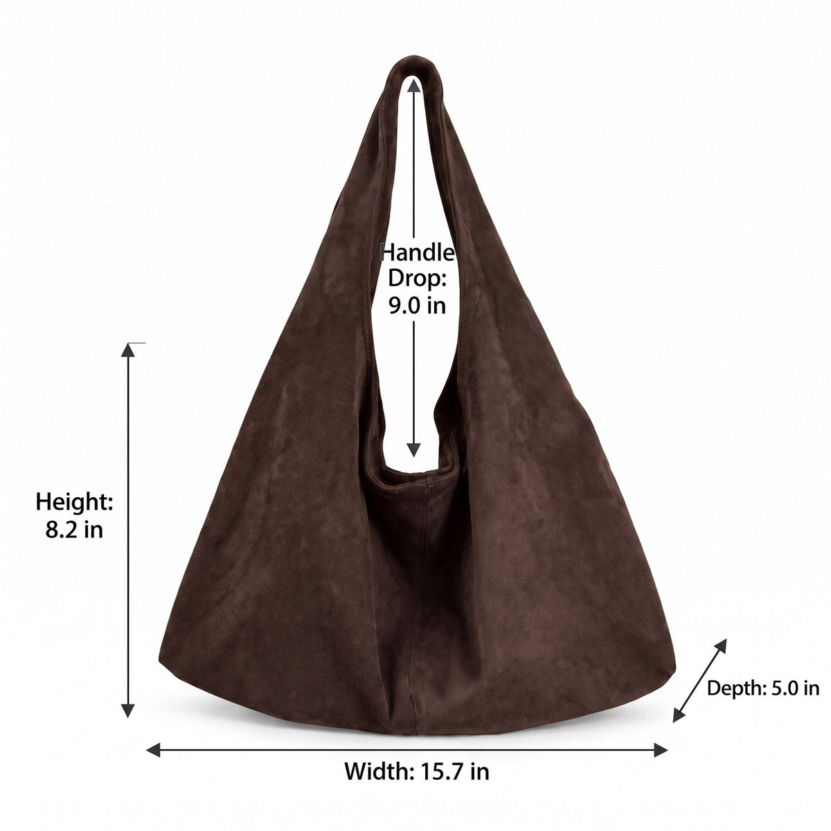Coffee Brown Large Faux Suede Hobo Shoulder Bag with Magnetic Closure