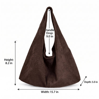 Coffee Brown Large Faux Suede Hobo Shoulder Bag with Magnetic Closure