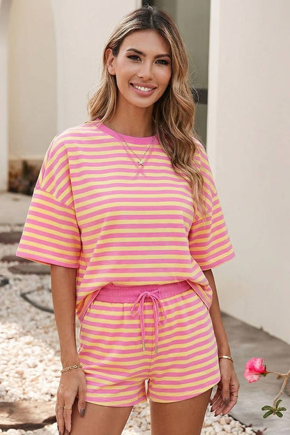 Striped Drop Shoulder Boxy Terry Short Set