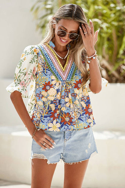 Half Sleeve Boho Floral Blouse