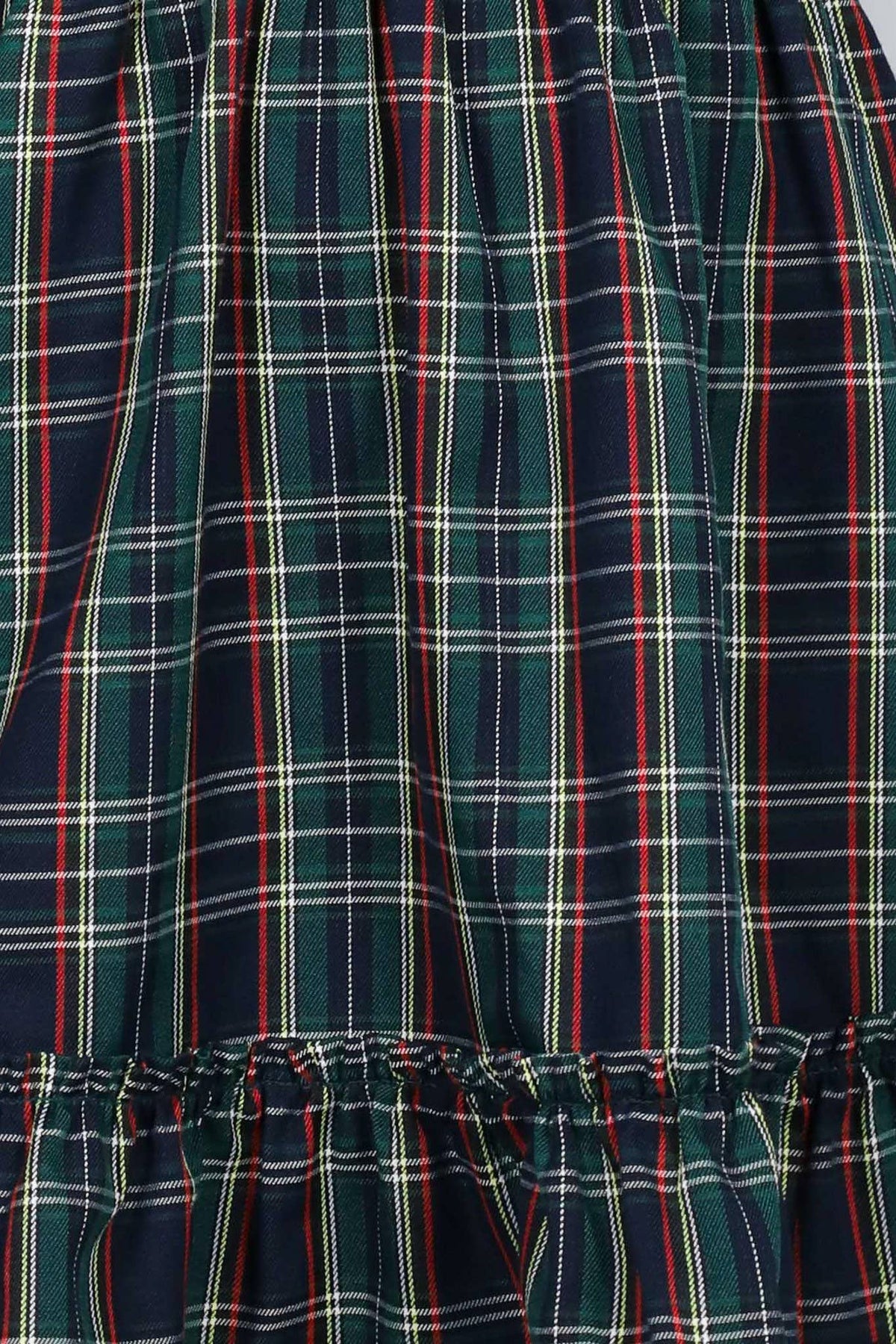 Red Plaid Short Puff Sleeve Mini Dress