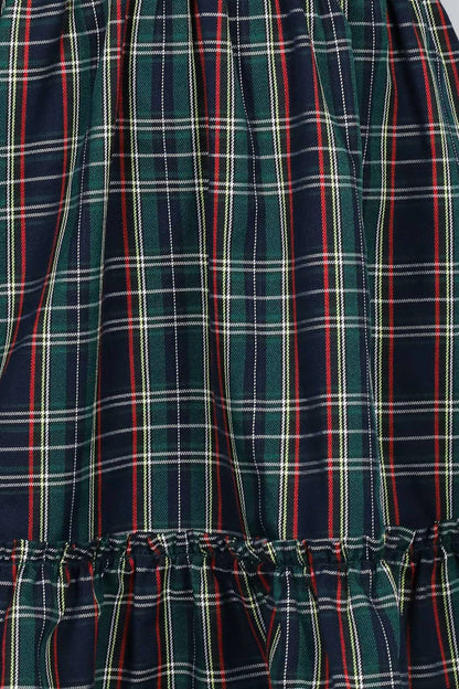 Red Plaid Short Puff Sleeve Mini Dress