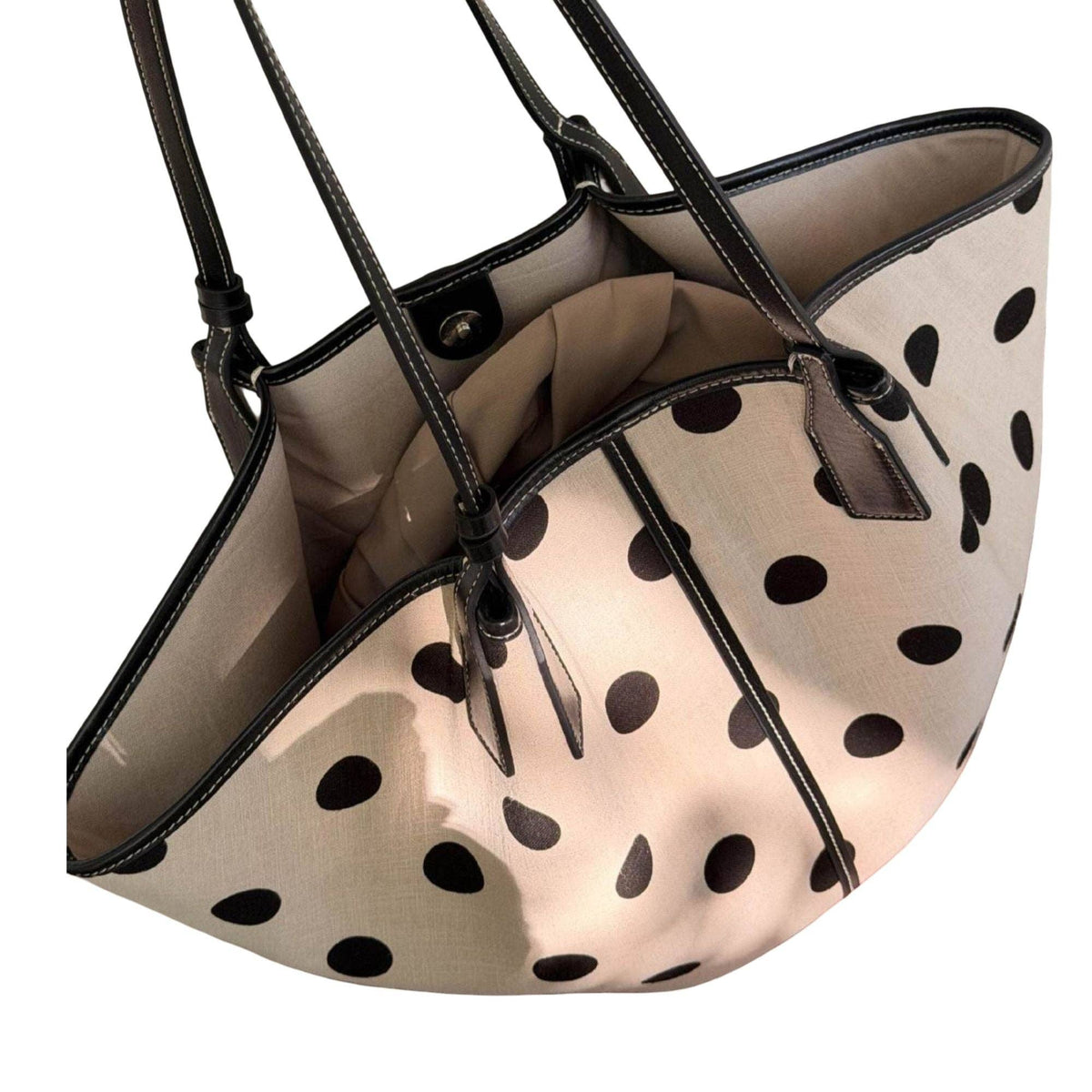 Polka Dot Linen Tote Bag Magnetic Snap Closure