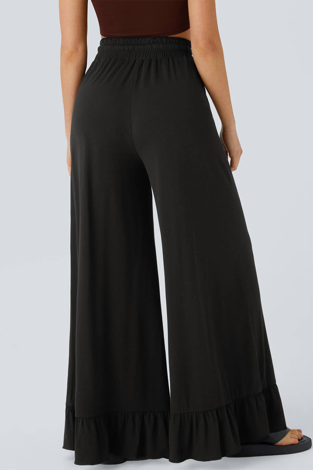 Ruffled Wide Leg Pull On High Waist Pants