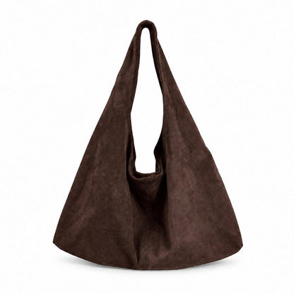 Coffee Brown Large Faux Suede Hobo Shoulder Bag with Magnetic Closure