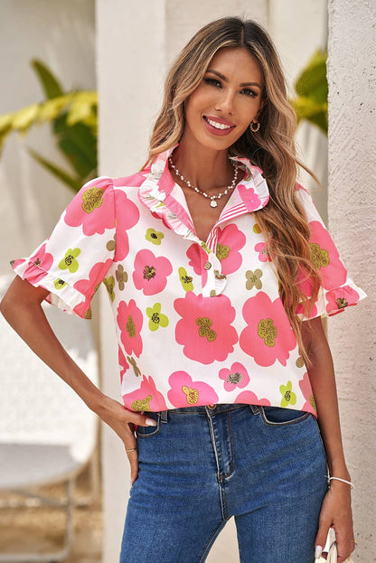 Floral Ruffle Short Sleeve Blouse
