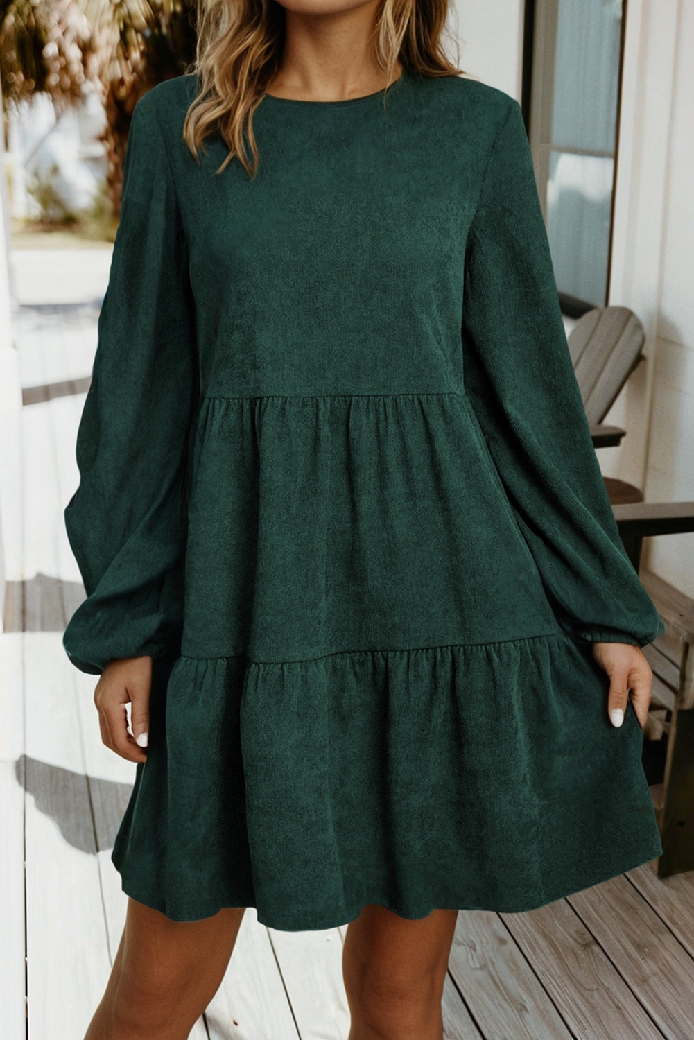 Green Lantern Sleeve Tiered Mini Dress