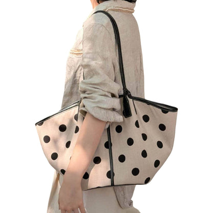 Polka Dot Linen Tote Bag Magnetic Snap Closure