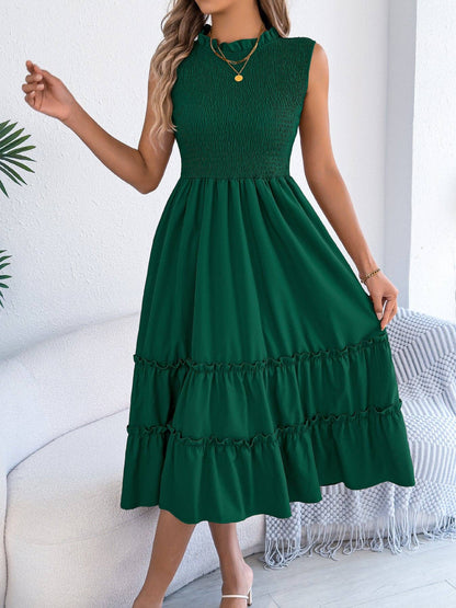 Green Smocked Sleeveless Dress