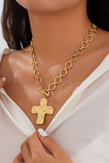 Hammered Cross Toggle Necklace
