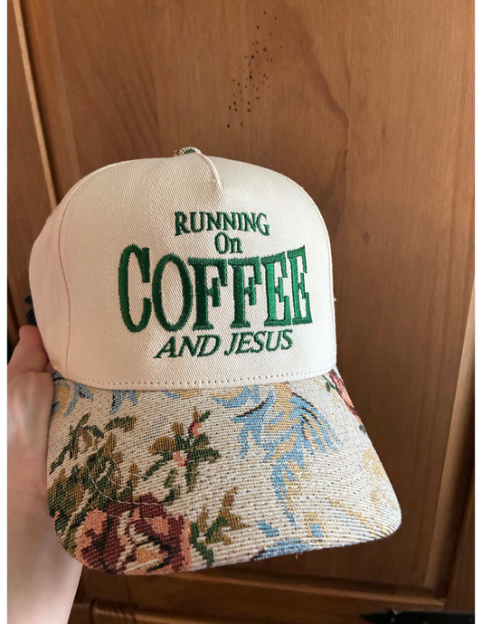 Running On Coffee And Jesus Embroidered Hat
