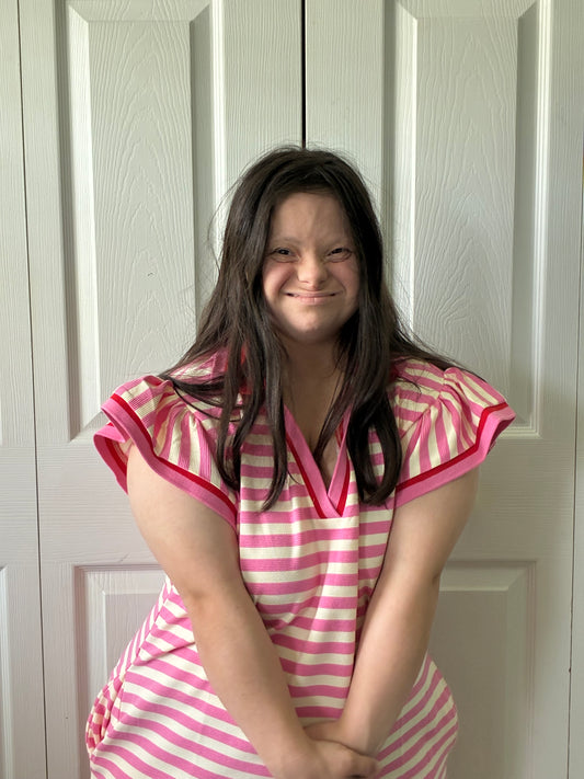 Striped Split Neck Short Dress