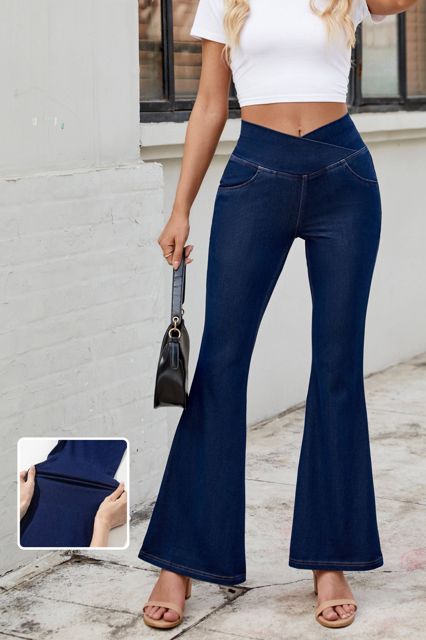 Crossed High Waist Flare Jeans