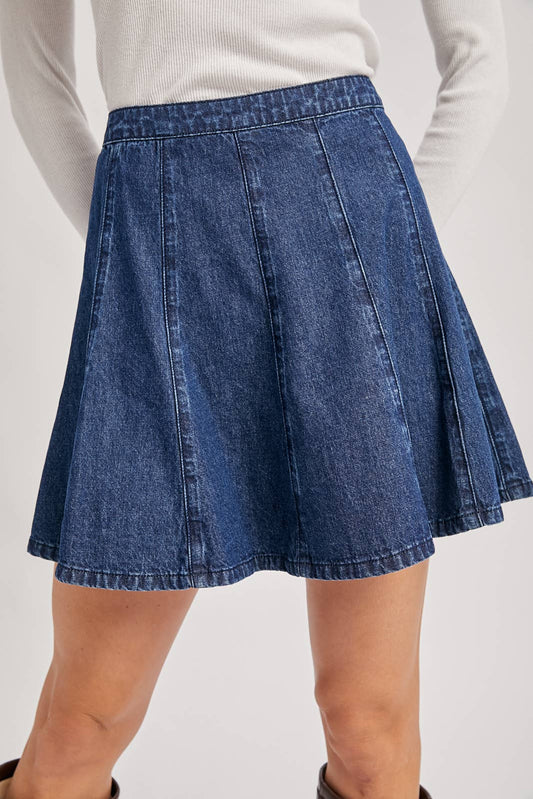 DENIM A-LINE FLARE MINI SKIRT