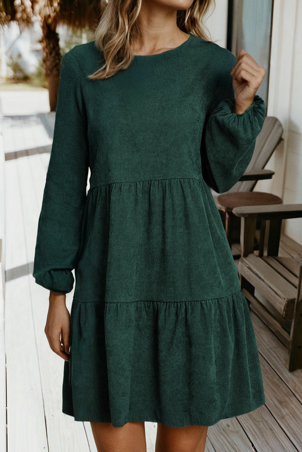 Green Lantern Sleeve Tiered Mini Dress