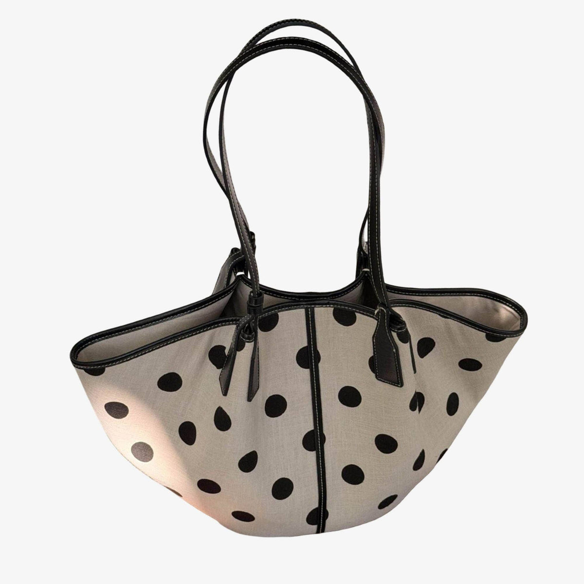 Polka Dot Linen Tote Bag Magnetic Snap Closure