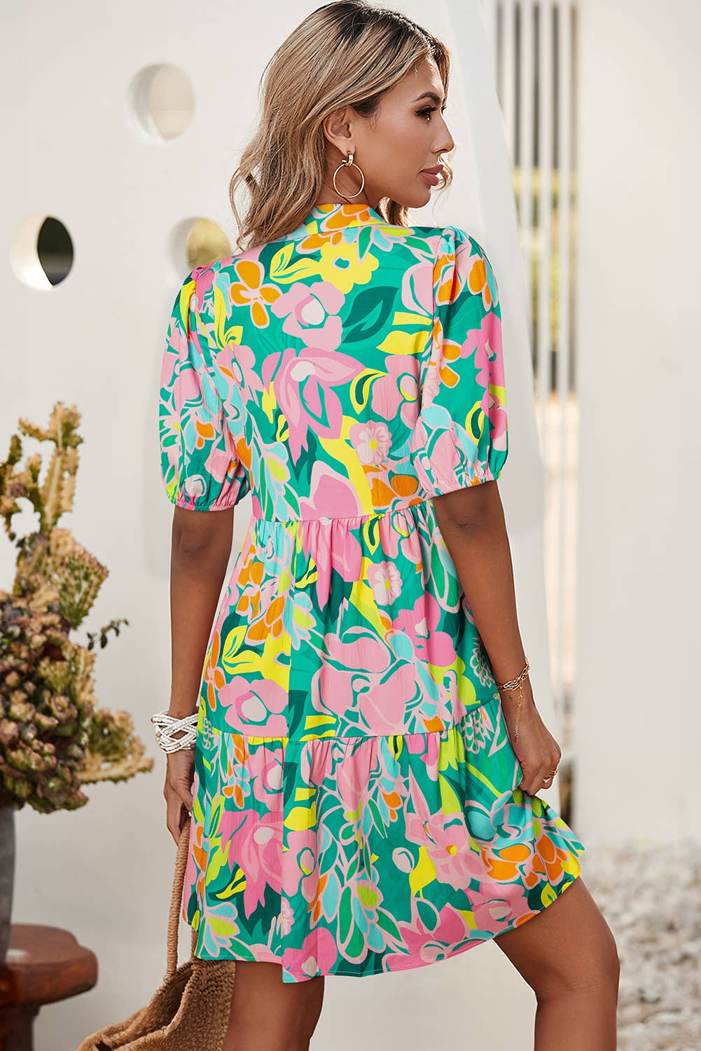 Floral Puff Sleeve Babydoll Dress