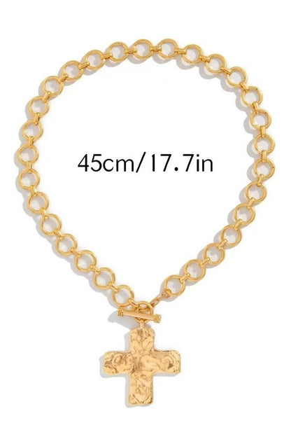 Hammered Cross Toggle Necklace
