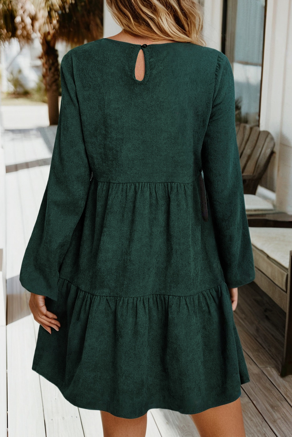 Green Lantern Sleeve Tiered Mini Dress