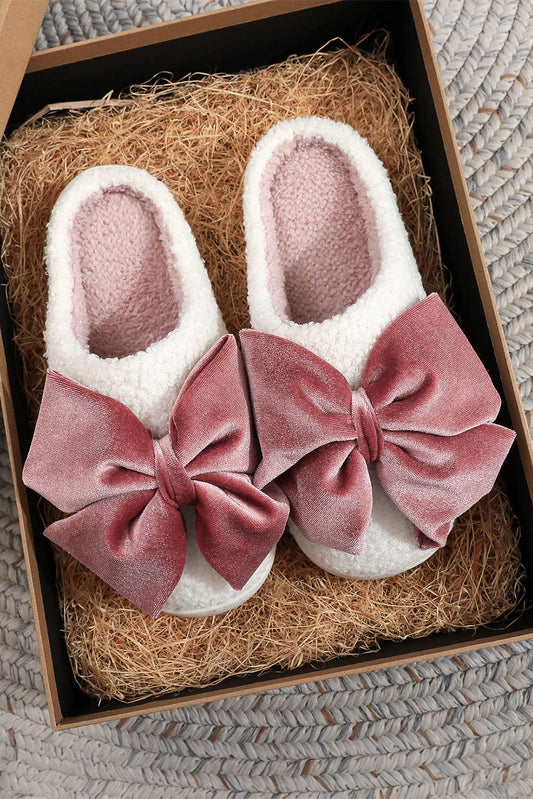 Ribbon Bow Plush Slippers