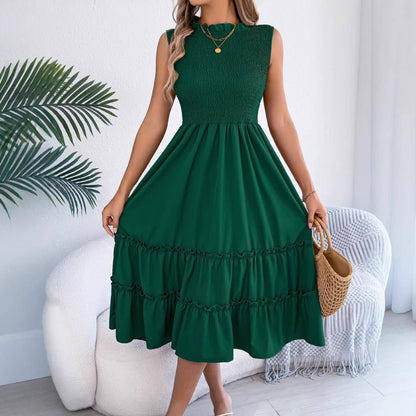 Green Smocked Sleeveless Dress