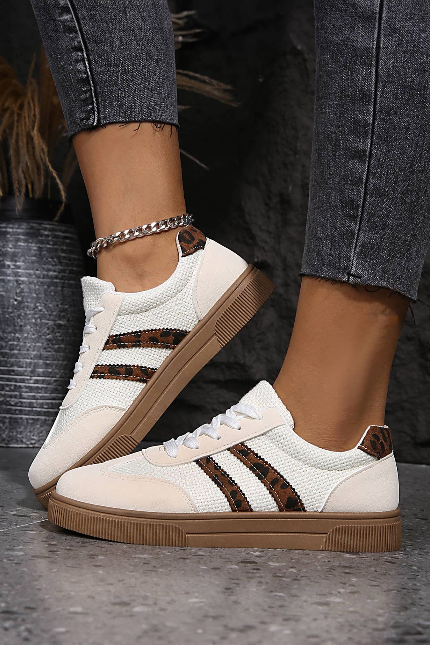 Leopard Patchwork Flat Sneakers