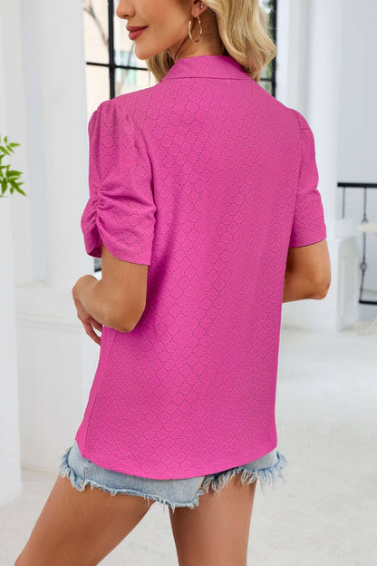 Polo Knit Puff Sleeve Top
