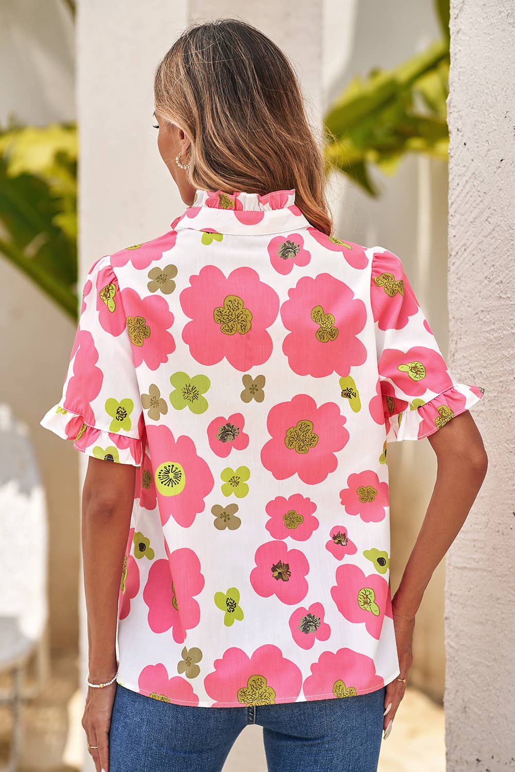 Floral Ruffle Short Sleeve Blouse
